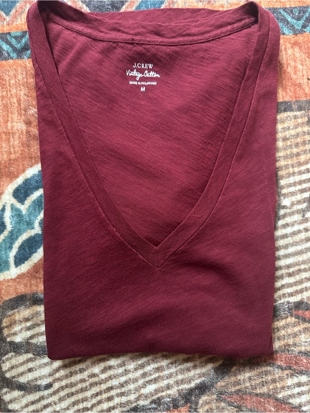 J. Crew Cotton V-Neck Tee in Deep Wine